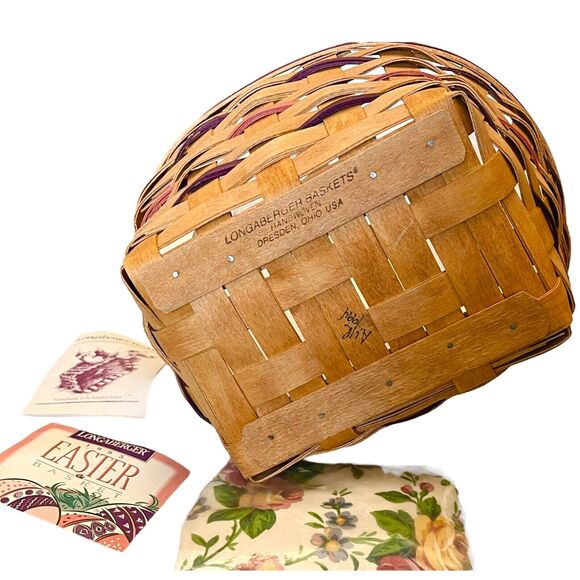 Longaberger 1995 Handled Easter Basket, Liner & Protector 10.5" Oval Made In USA - Picture 6 of 7